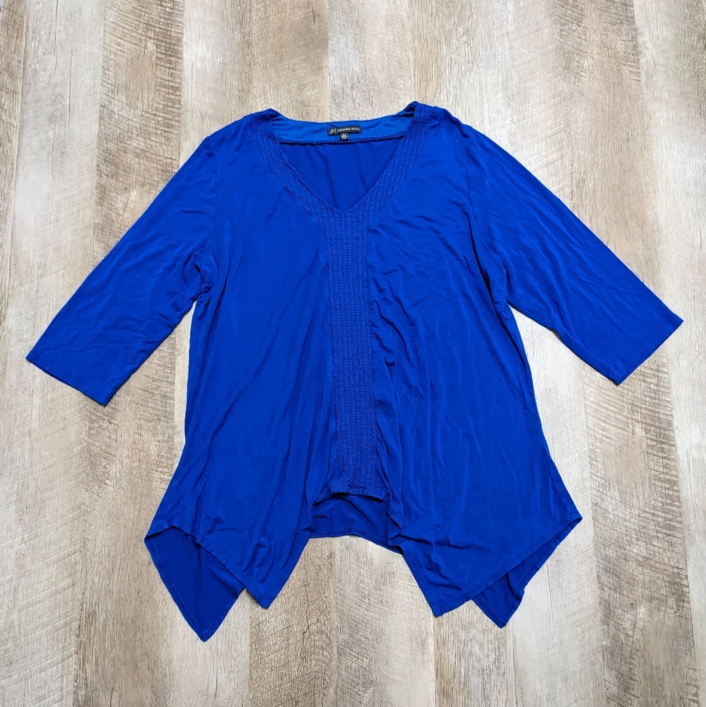 Adrianna Papell Royal Blue 3/4 Sleeve Blouse Shark Bite Hem